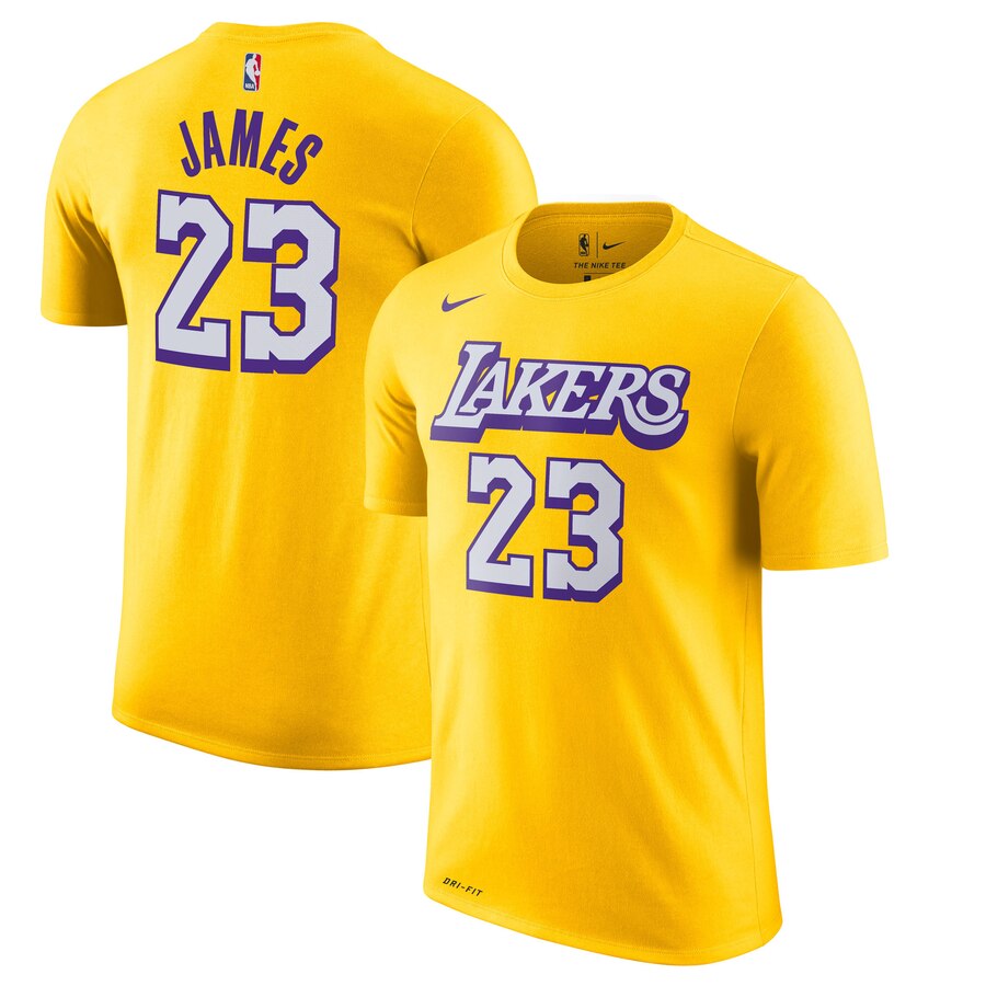 Men 2020 NBA Nike LeBron James Los Angeles Lakers Gold 201920 City Edition Name Number TShirt.